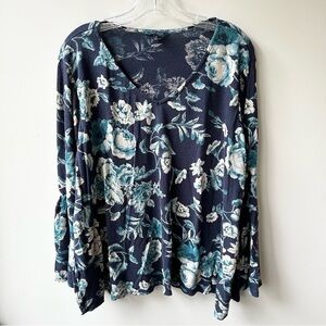 Lucky Brand viscose linen floral t-shirt
